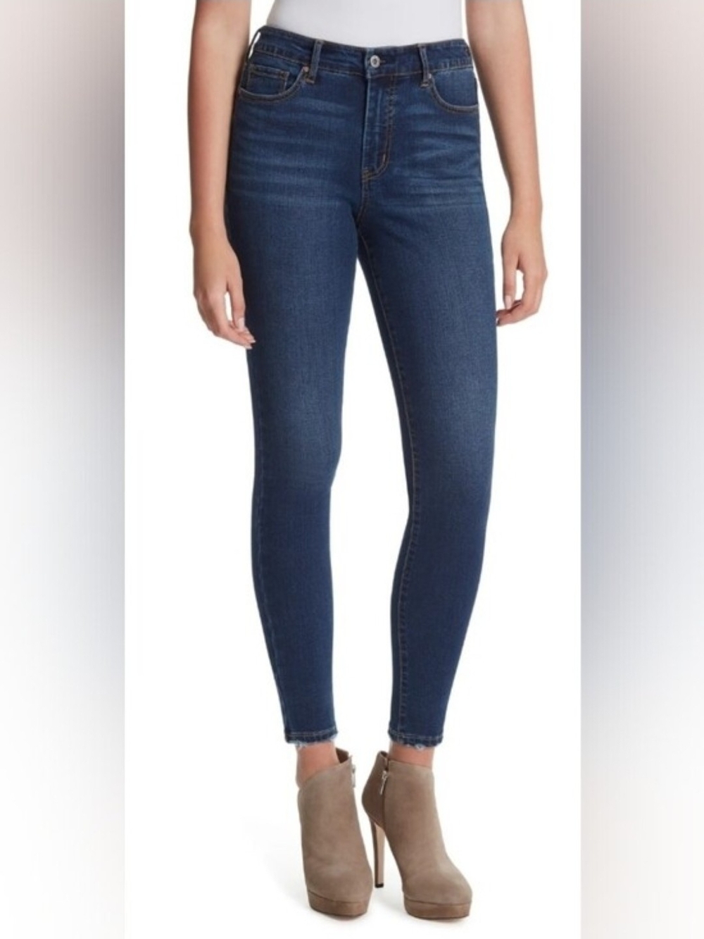 Jessica Simpson Women Blue High-Rise Skinny Fringe Leg Ankle Jeans Size 8